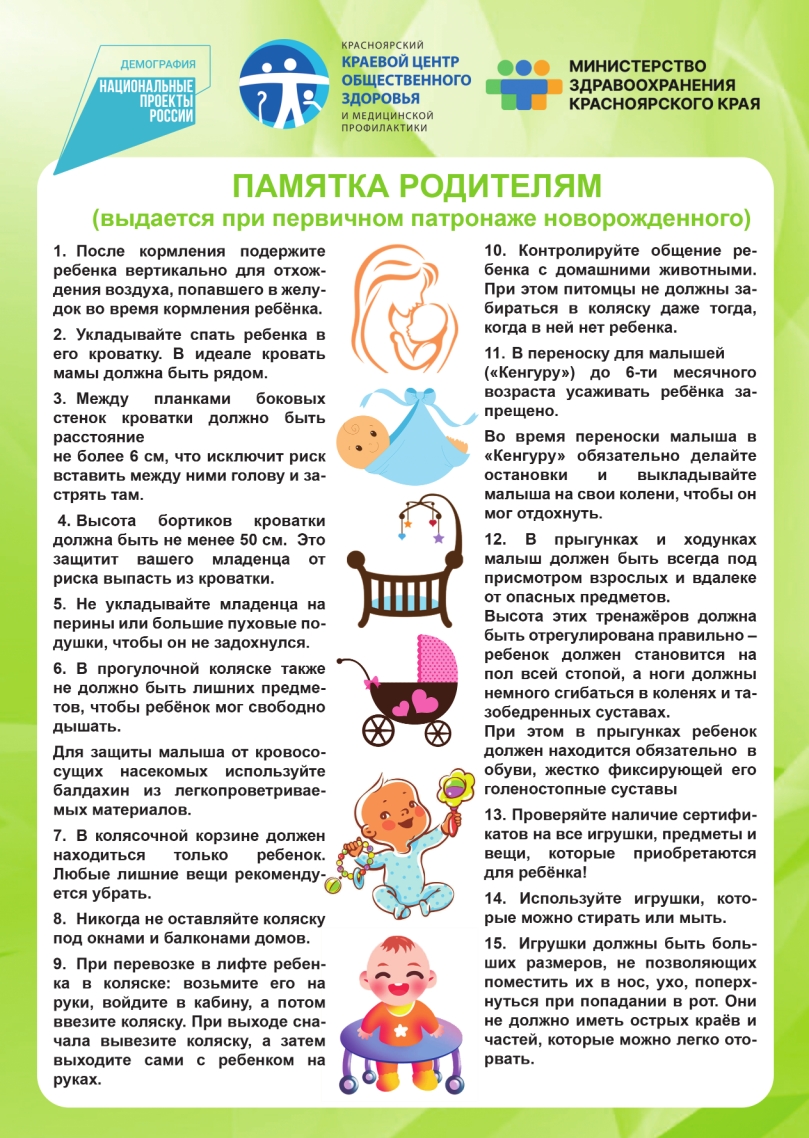 Памятка родителям (выдается при первичном патронаже новорожденного)